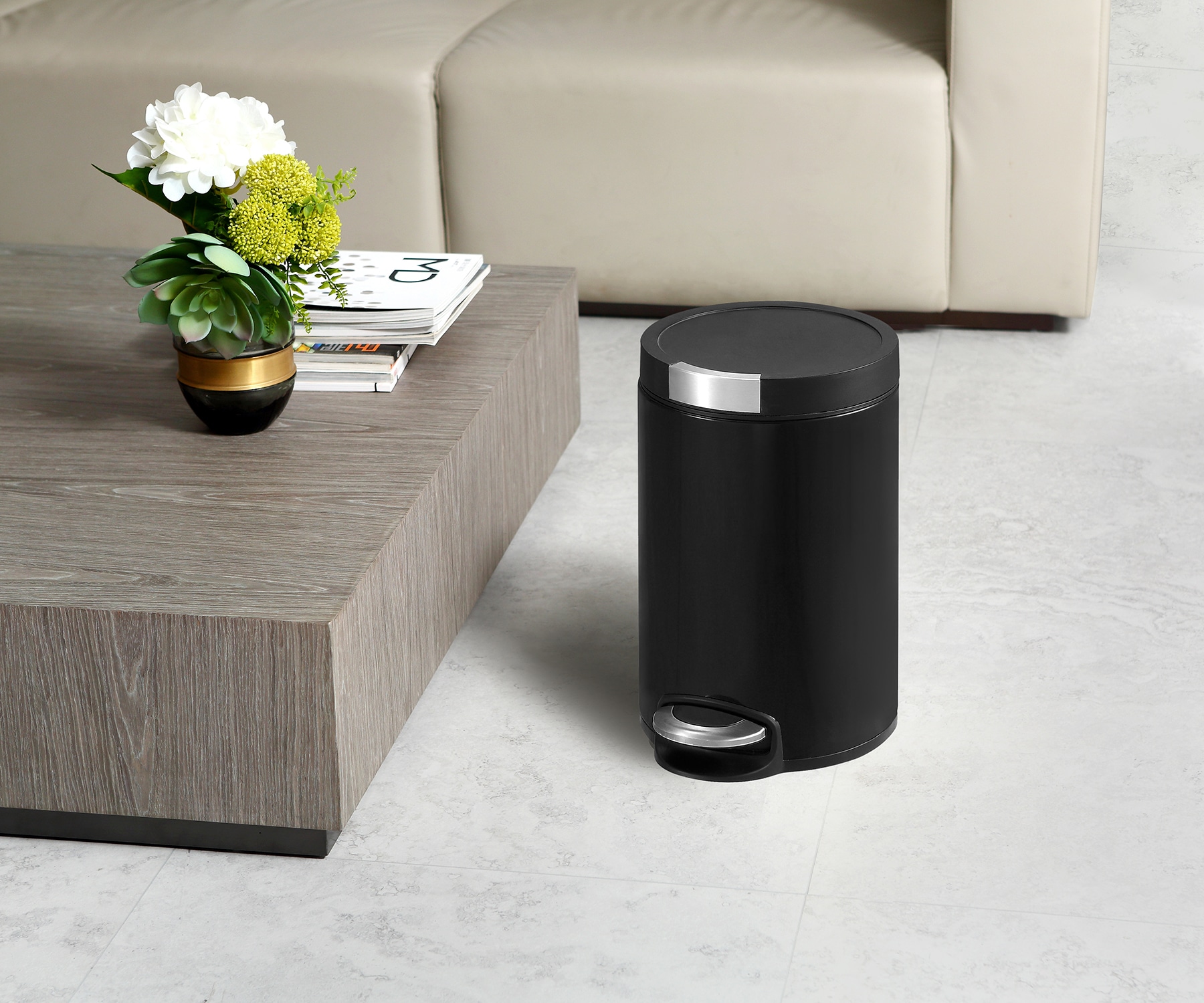 Artistic Thùng rác đạp chân 12L Đen mờ