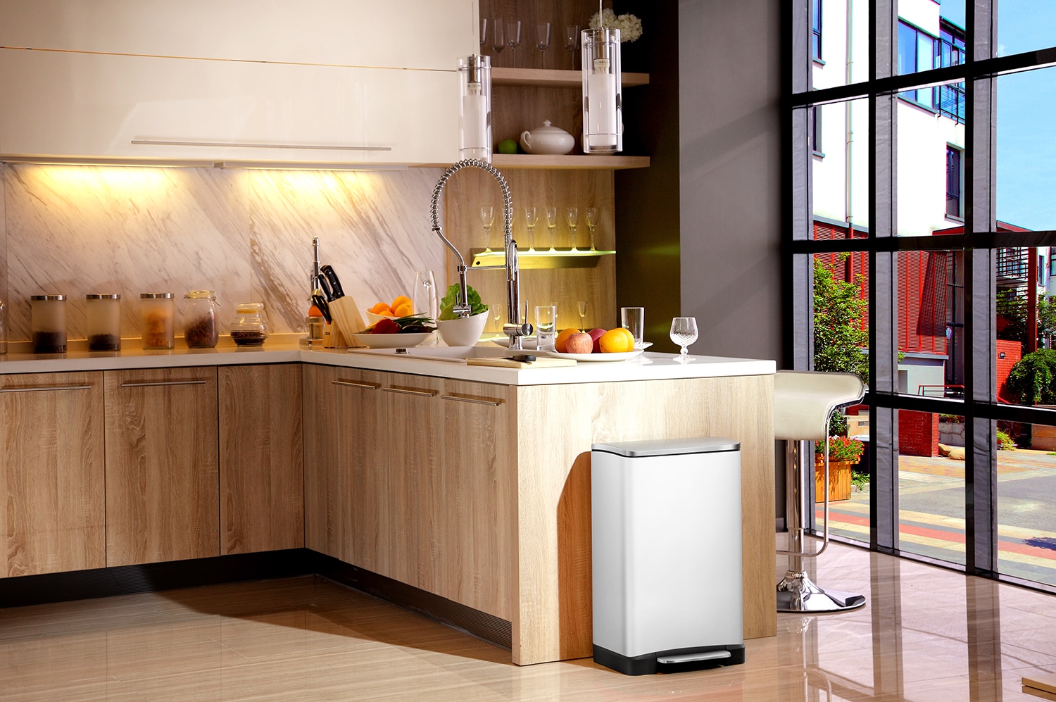 E-Cube Thùng rác phân loại đạp chân 28+18L Trắng