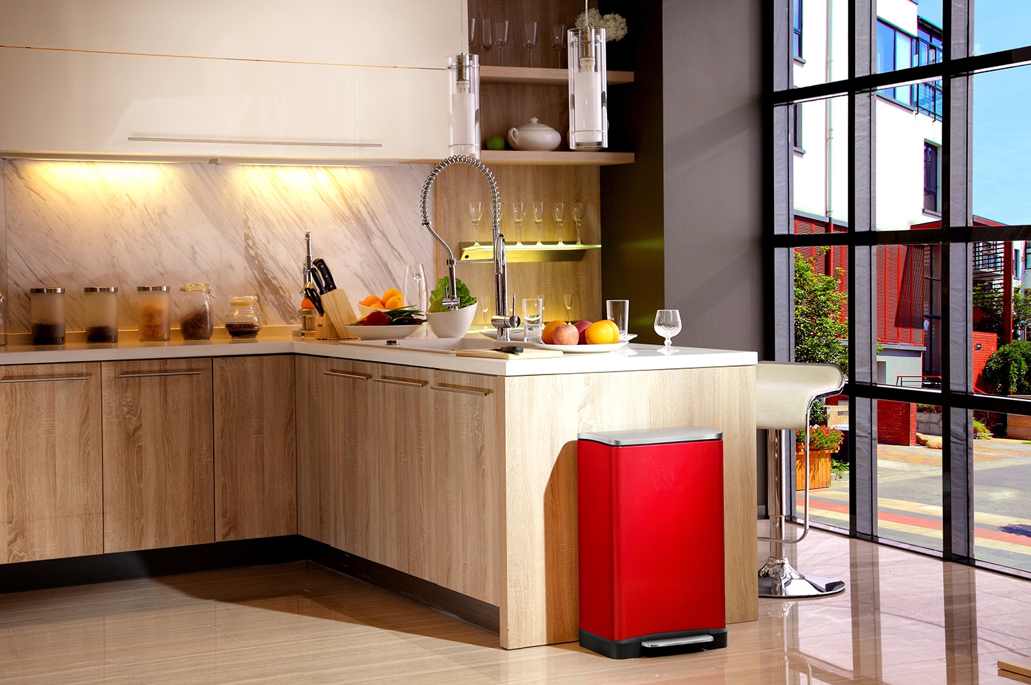 E-Cube Thùng rác phân loại đạp chân 28+18L Đỏ