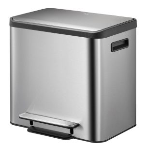 EcoCasa Thùng rác phân loại đạp chân 12+12L Inox mờ