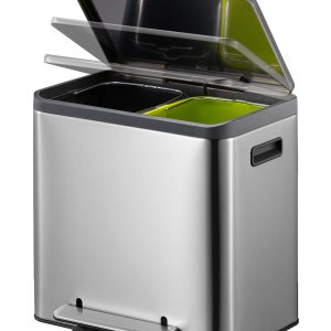 EcoCasa Thùng rác phân loại đạp chân 12+12L Inox mờ