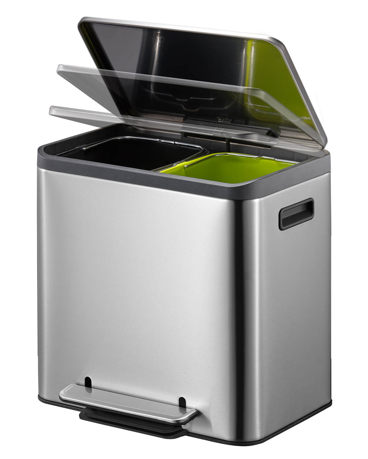 EcoCasa Thùng rác phân loại đạp chân 12+12L Inox mờ