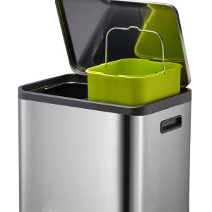 EcoCasa Thùng rác phân loại đạp chân 12+12L Inox mờ
