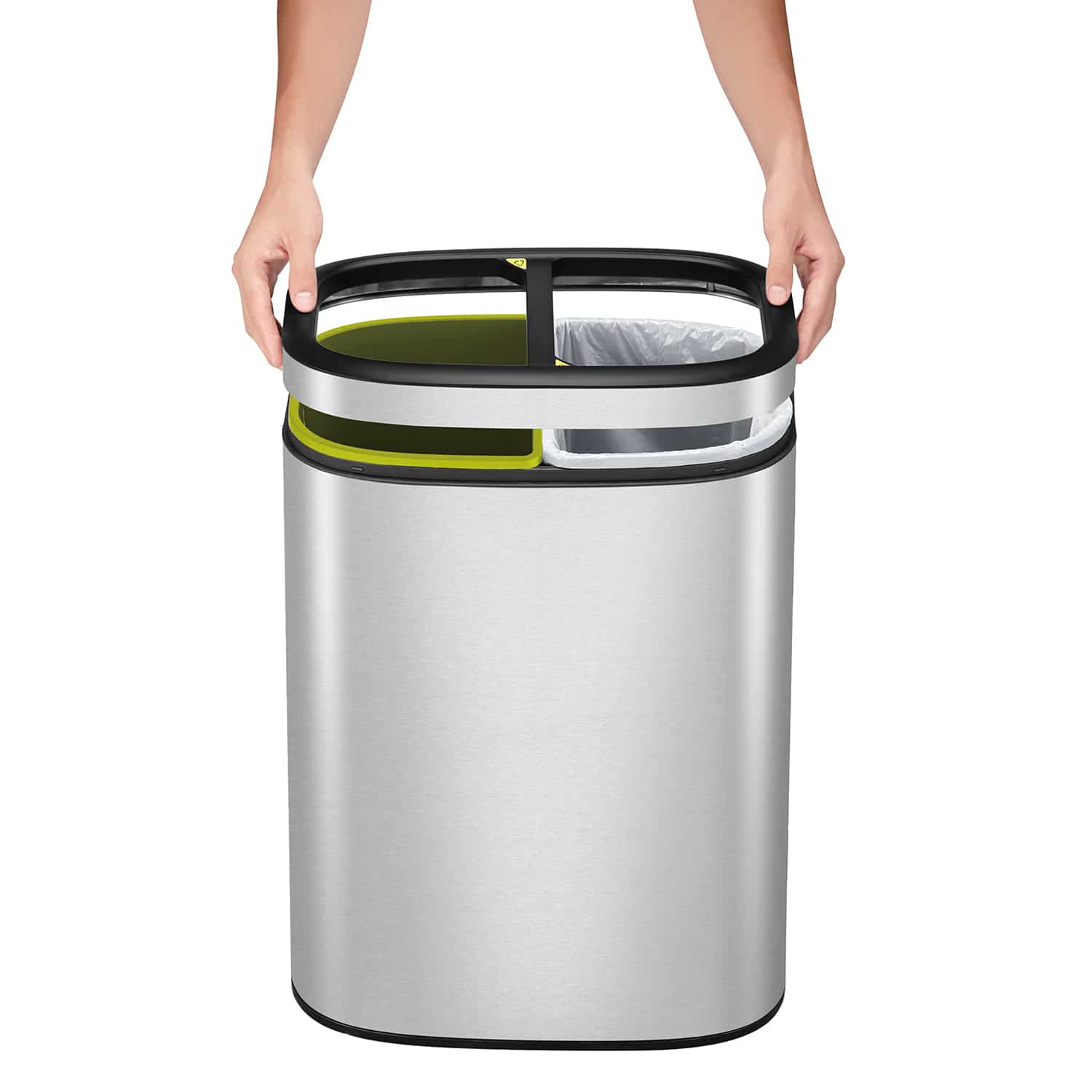 OLI-Cube Thùng rác phân loại nắp mở 10+10L Inox mờ