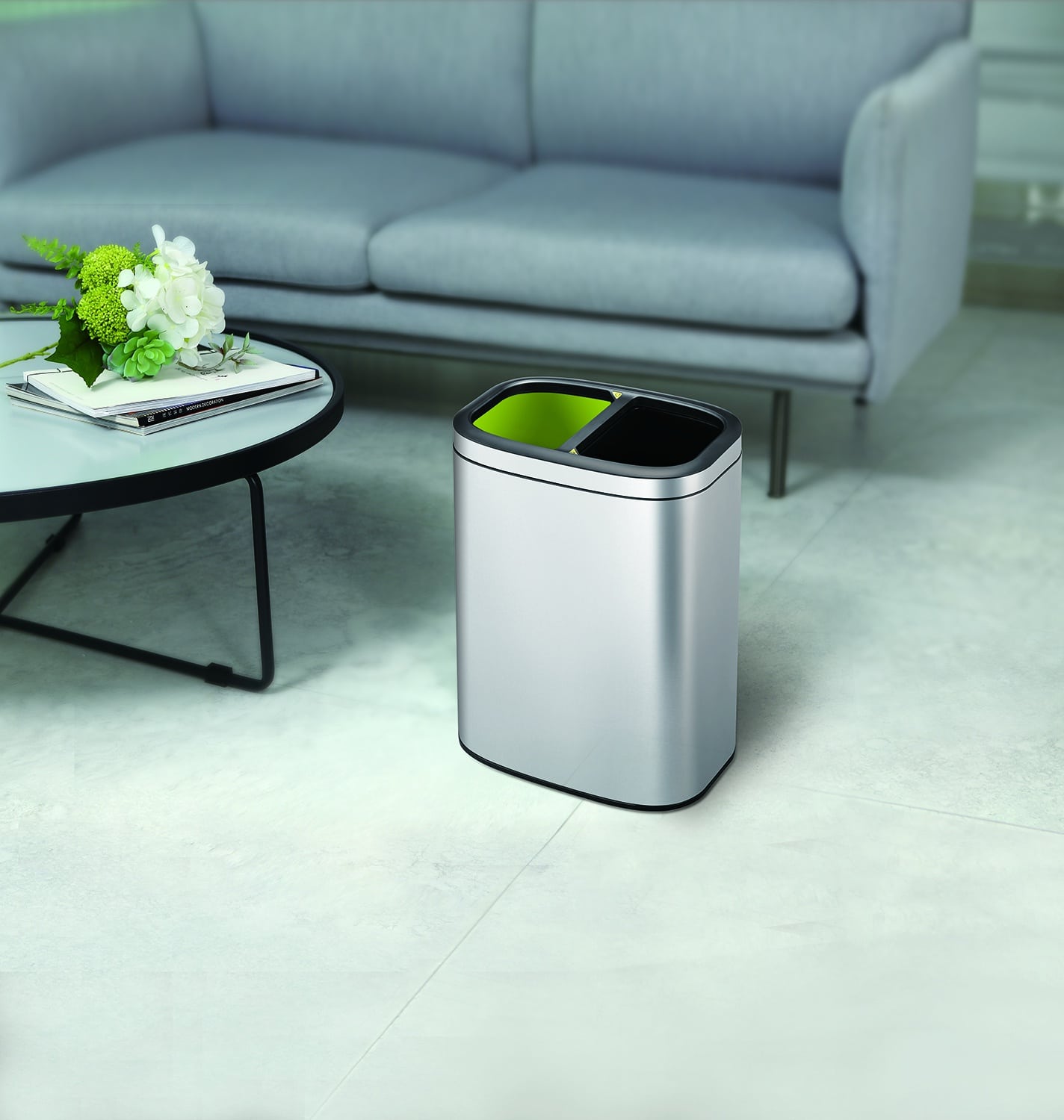 OLI-Cube Thùng rác phân loại nắp mở 10+10L Inox mờ