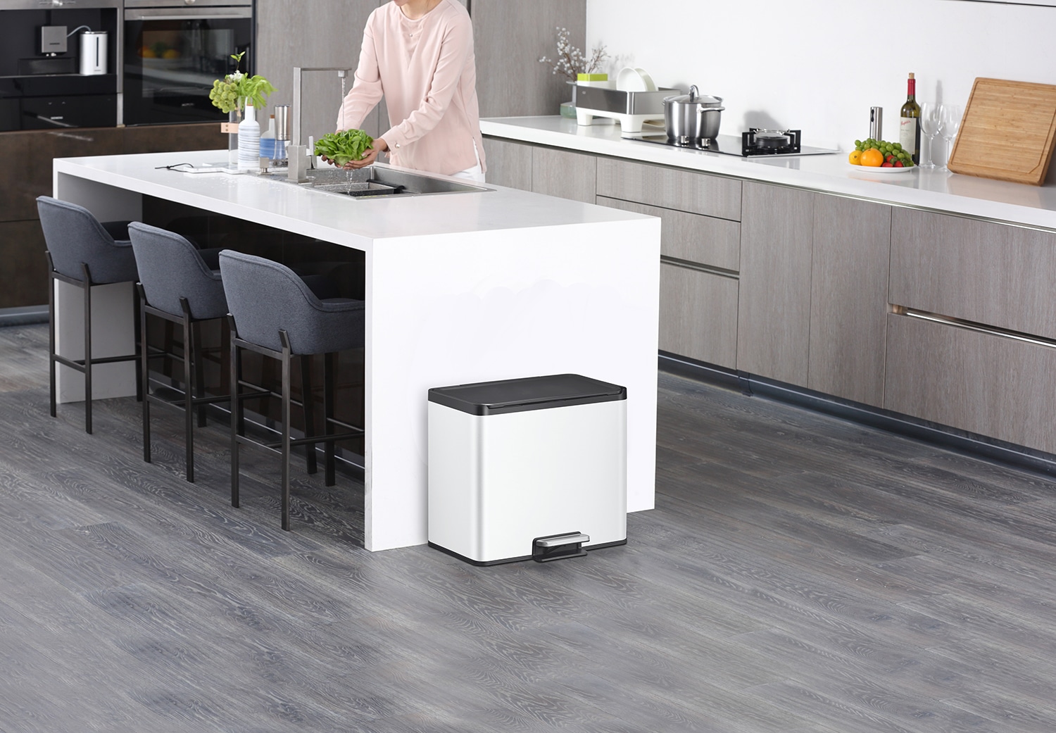Essential Thùng rác phân loại đạp chân 20+9L Trắng