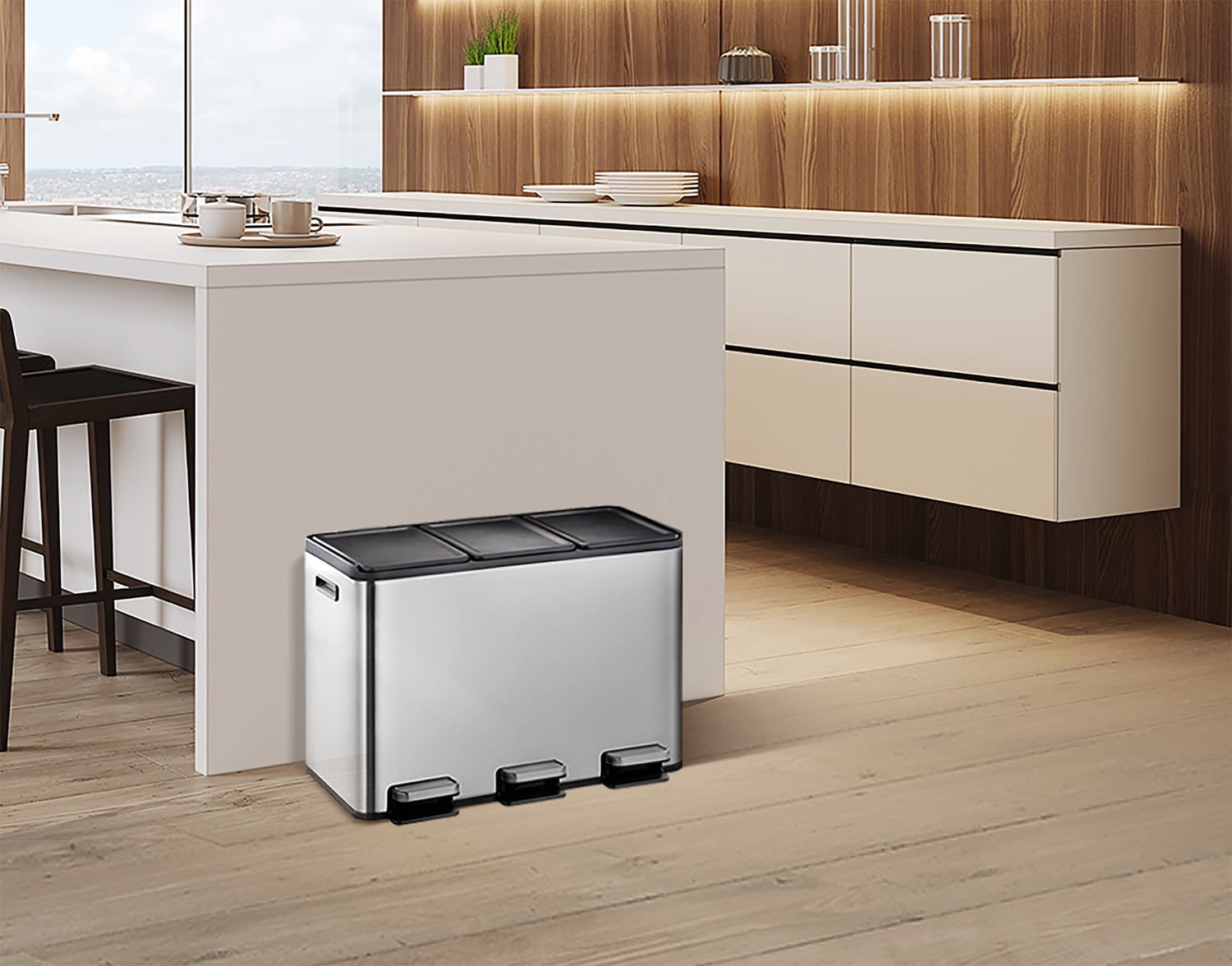 Essential Splitted Thùng rác phân loại đạp chân 10+10+10L Inox mờ