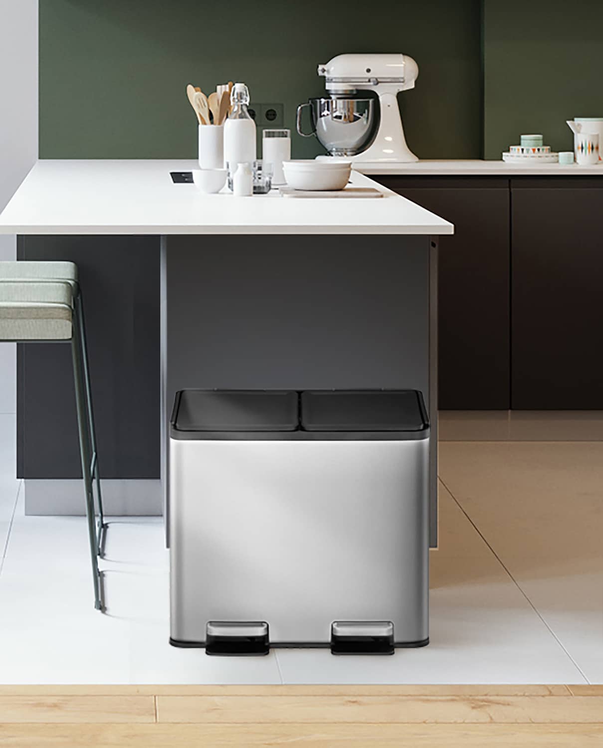 Essential Splitted Thùng rác phân loại đạp chân 15+15L Inox mờ