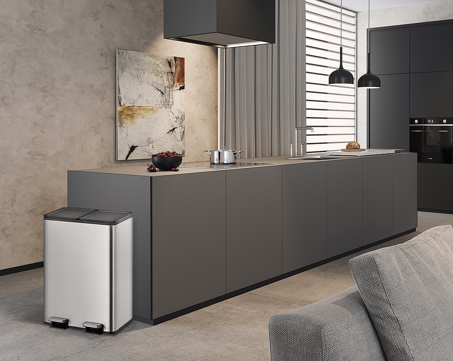 Essential Splitted Thùng rác phân loại đạp chân 20+20L Inox mờ