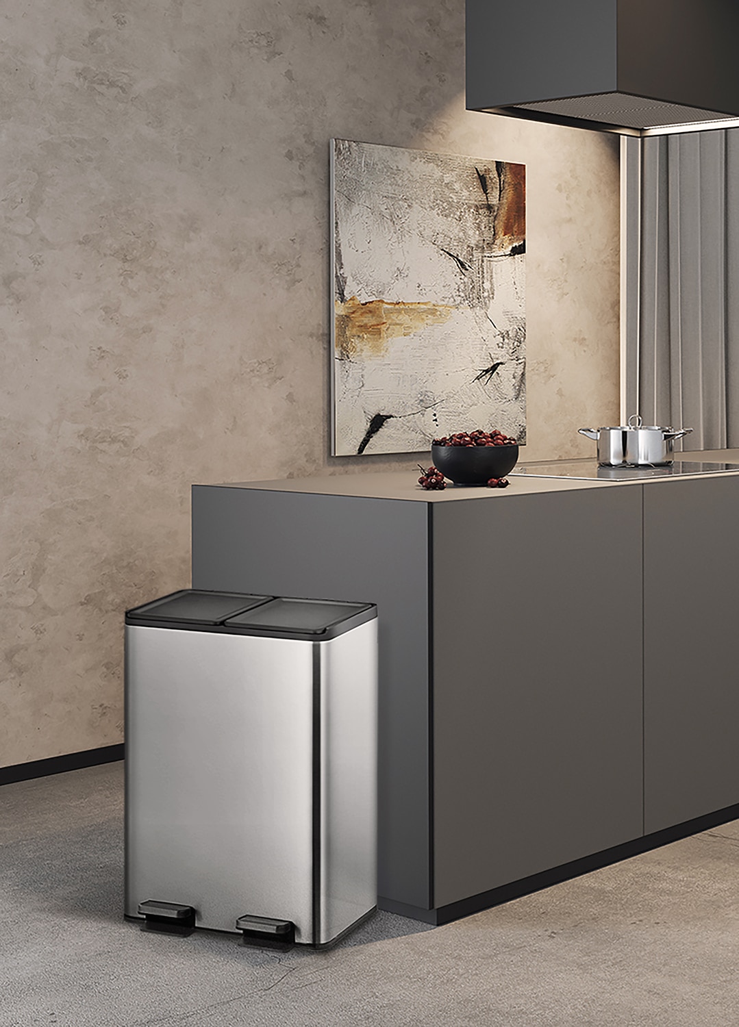 Essential Splitted Thùng rác phân loại đạp chân 20+20L Inox mờ