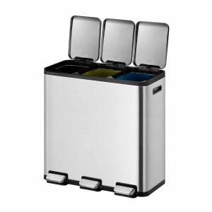 EcoCasa Splitted Thùng rác phân loại đạp chân 15+15+15L Inox mờ