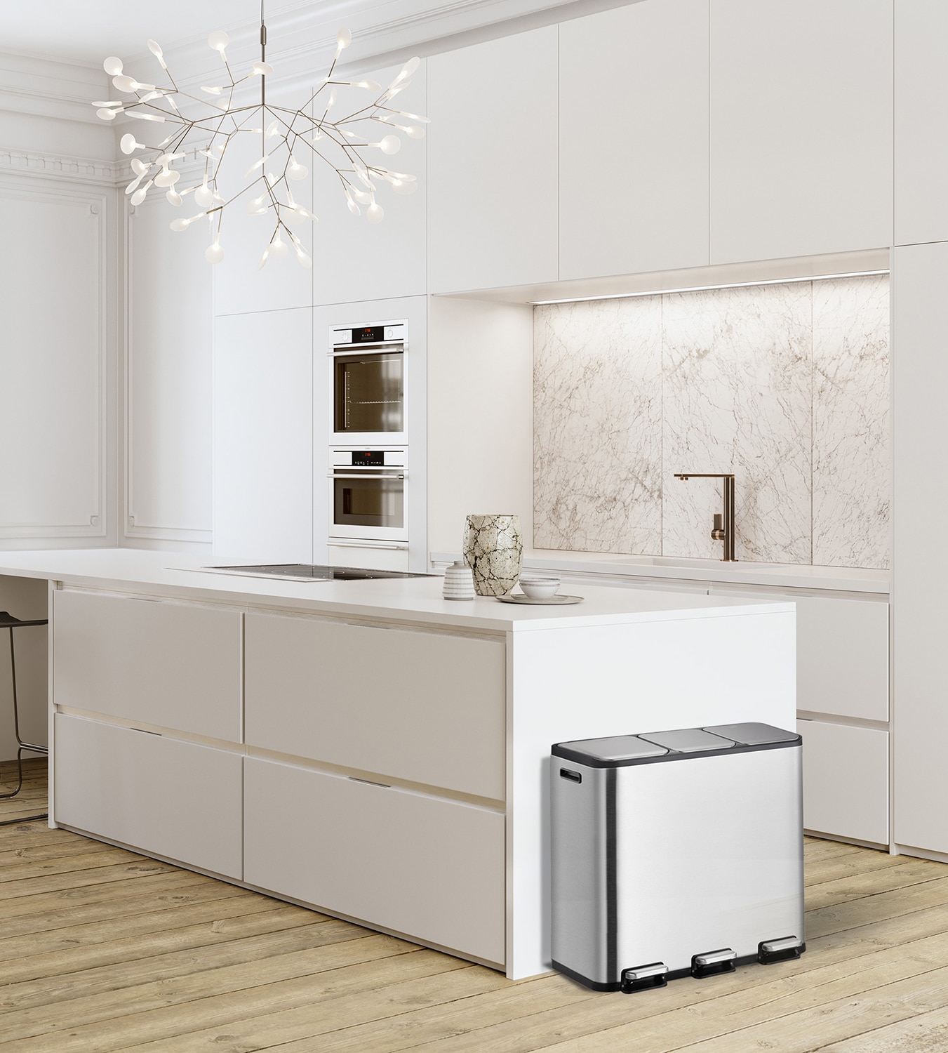 EcoCasa Splitted Thùng rác phân loại đạp chân 15+15+15L Inox mờ