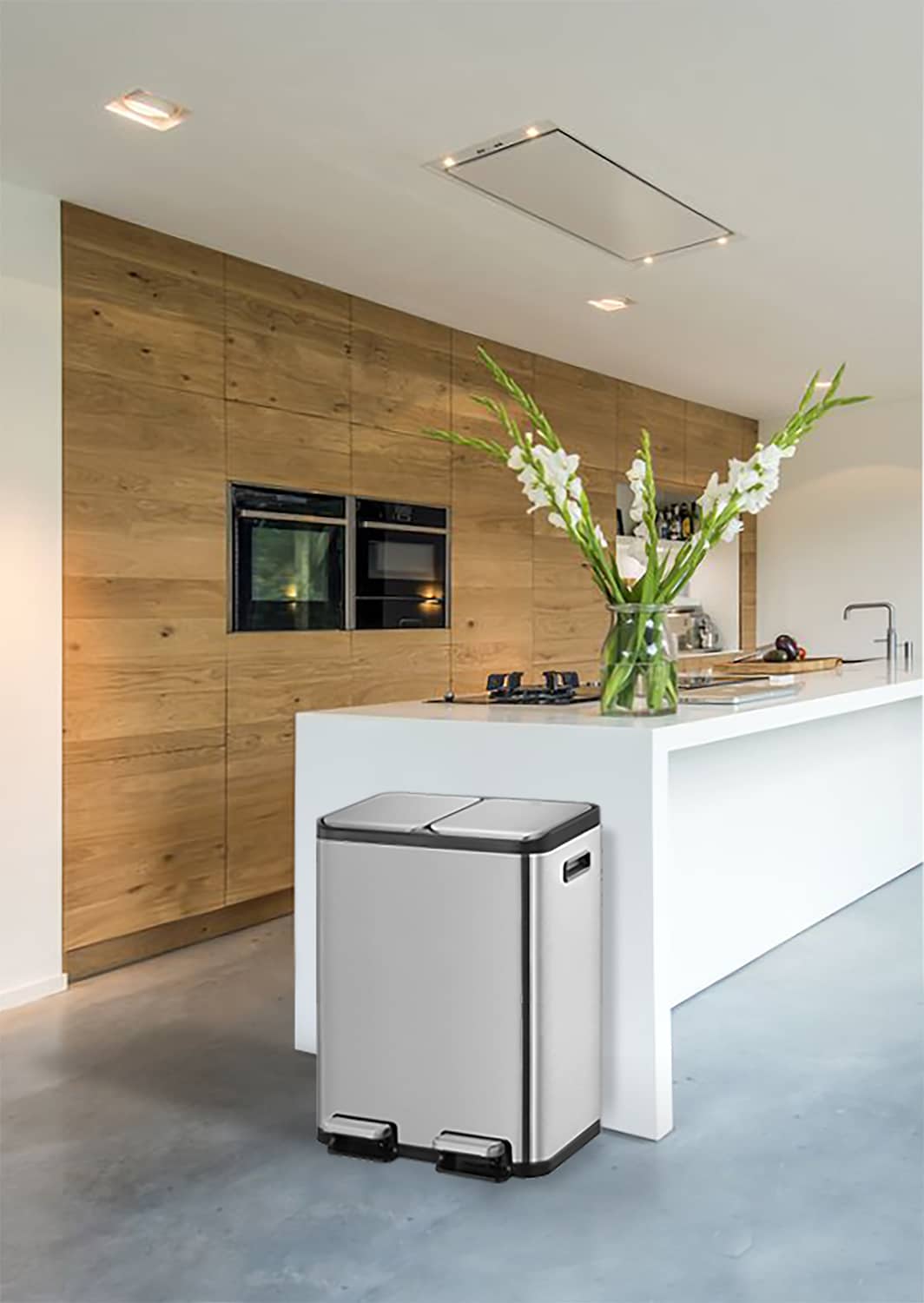 EcoCasa Splitted Thùng rác phân loại đạp chân 30+30L Inox mờ