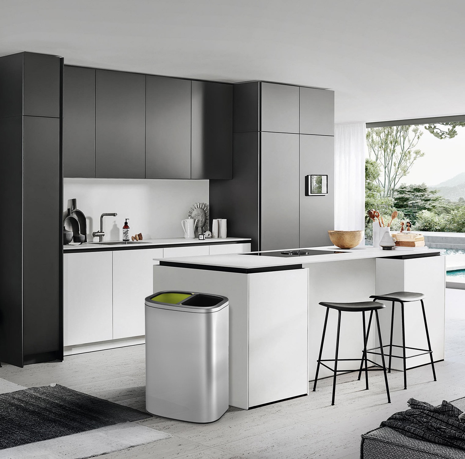 OLI-Cube Thùng rác phân loại nắp mở 20+20L Inox mờ