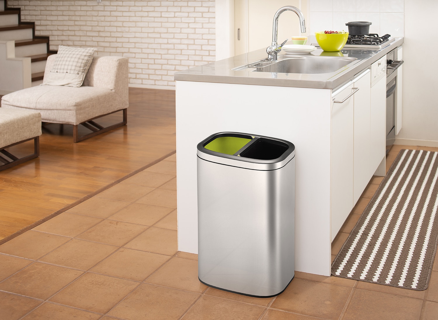 OLI-Cube Thùng rác phân loại nắp mở 20+20L Inox mờ