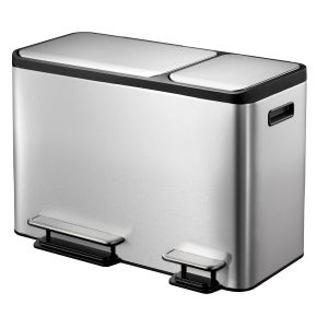 EcoCasa Thùng rác phân loại đạp chân 24+12L Inox mờ