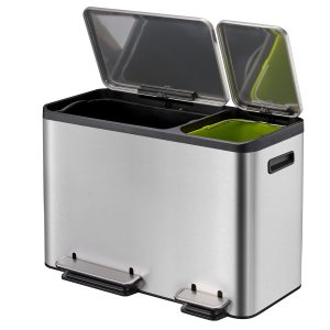 EcoCasa Thùng rác phân loại đạp chân 24+12L Inox mờ