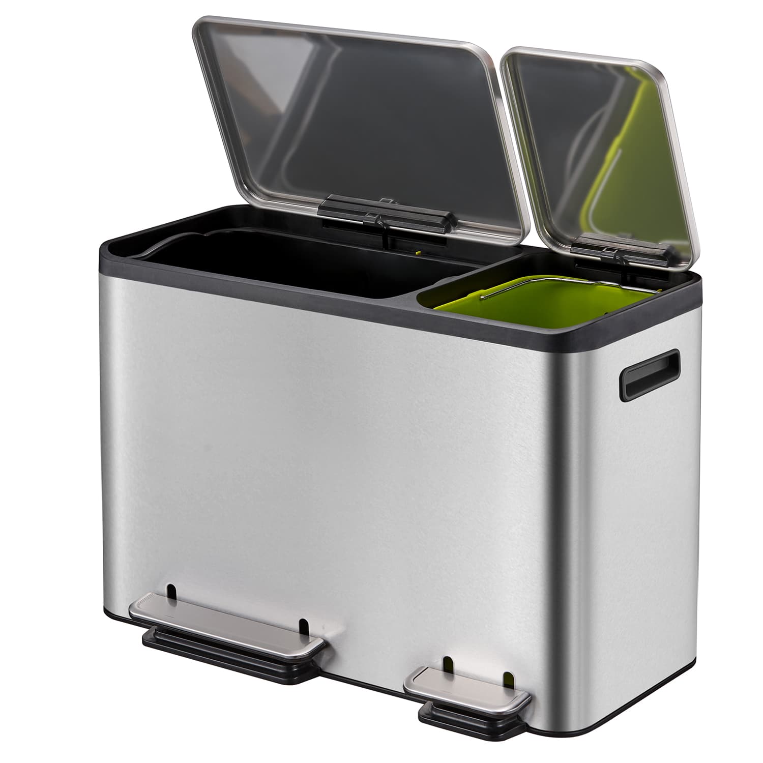 EcoCasa Thùng rác phân loại đạp chân 24+12L Inox mờ
