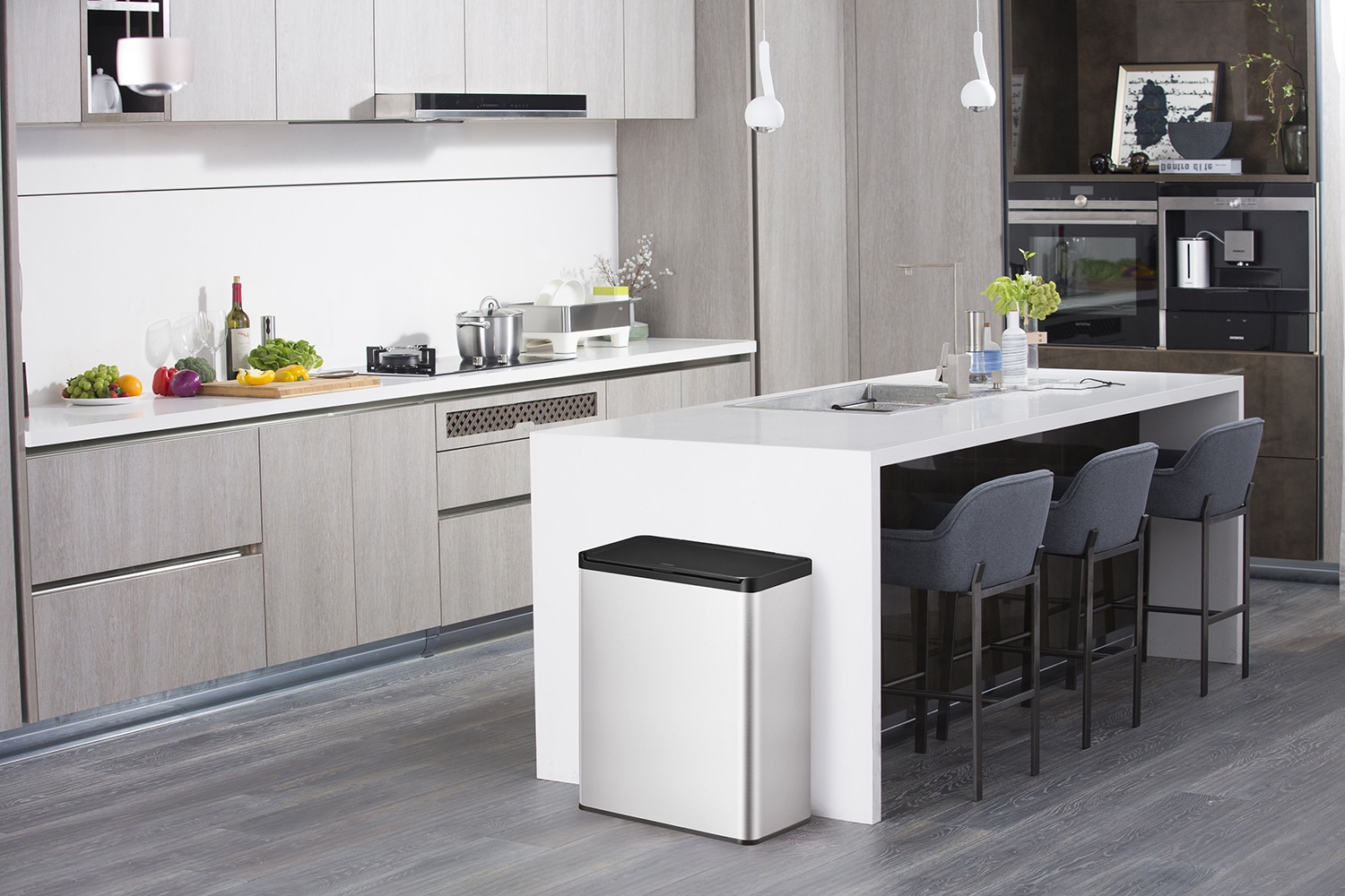 Essential Thùng rác phân loại nắp chạm 20+20L Inox mờ