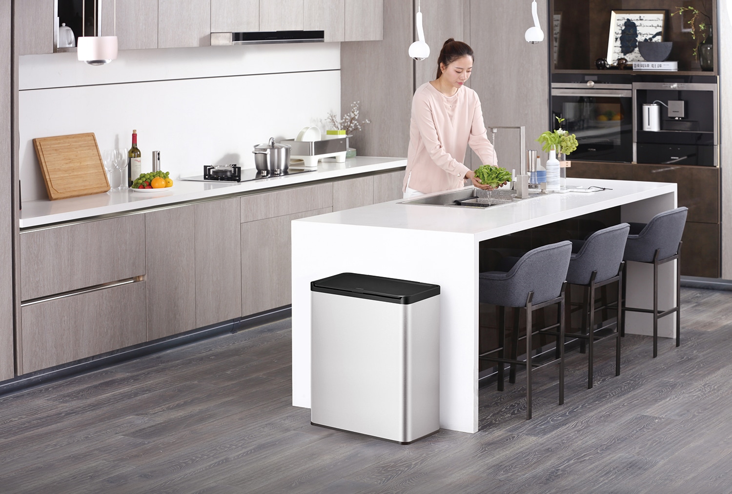 Essential Thùng rác phân loại nắp chạm 20+20L Inox mờ