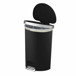 Hana Semi-Round Thùng rác đạp chân 55L with built-in Wheels Đen
