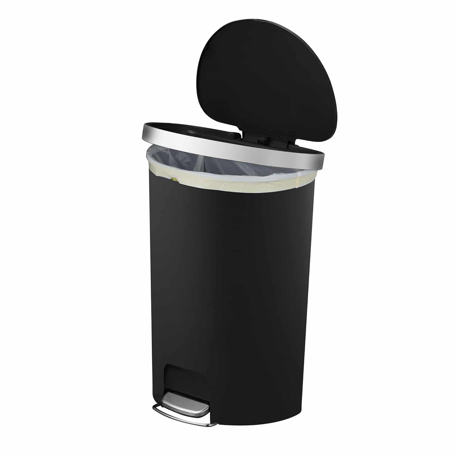 Hana Semi-Round Thùng rác đạp chân 55L with built-in Wheels Đen