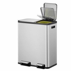 EcoCasa Thùng rác phân loại đạp chân 30+20L Inox mờ