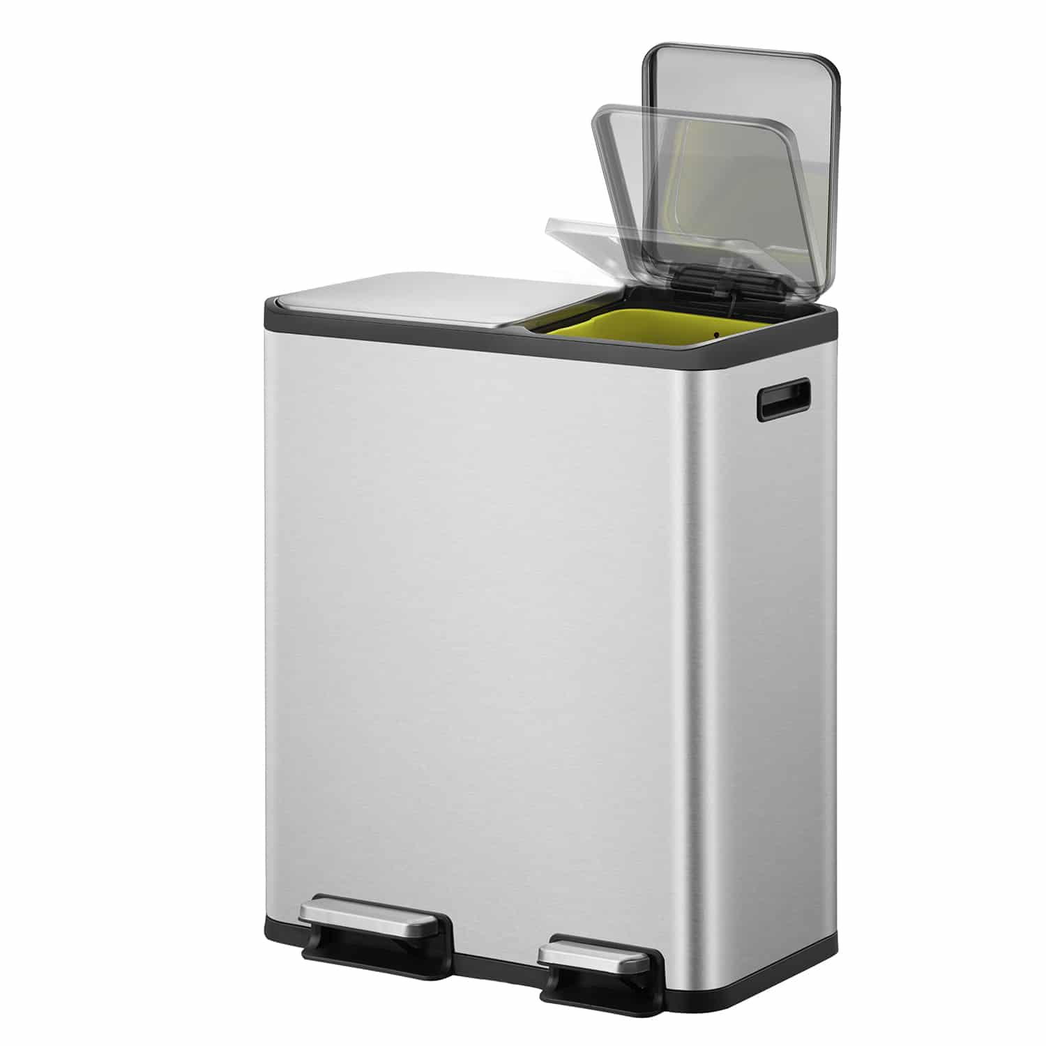 EcoCasa Thùng rác phân loại đạp chân 30+20L Inox mờ