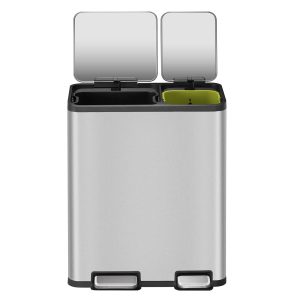EcoCasa Thùng rác phân loại đạp chân 30+20L Inox mờ