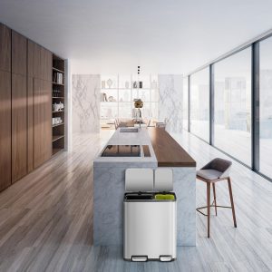 EcoCasa Thùng rác phân loại đạp chân 30+20L Inox mờ