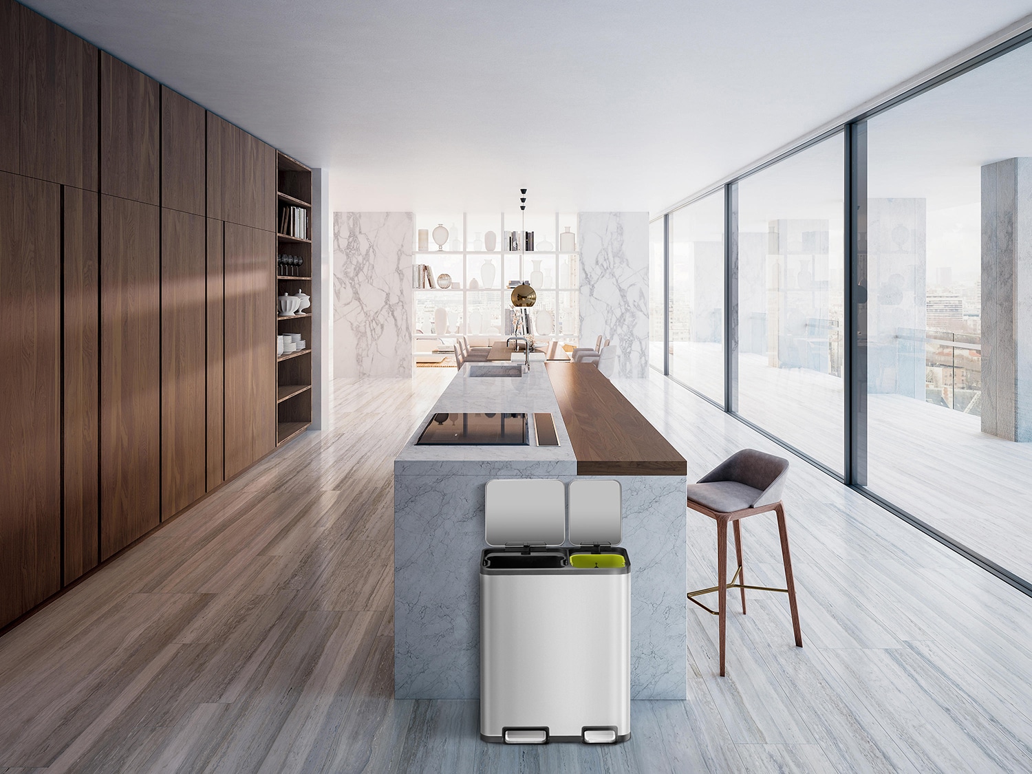 EcoCasa Thùng rác phân loại đạp chân 30+20L Inox mờ