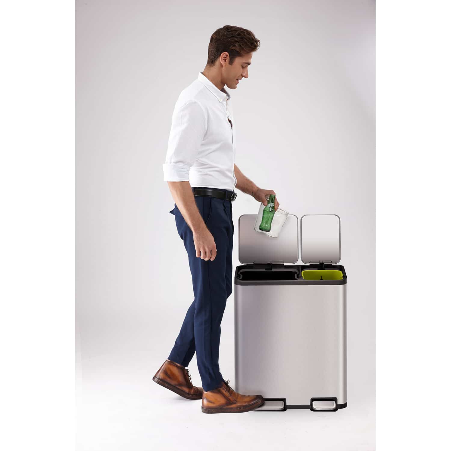 EcoCasa Thùng rác phân loại đạp chân 30+20L Inox mờ