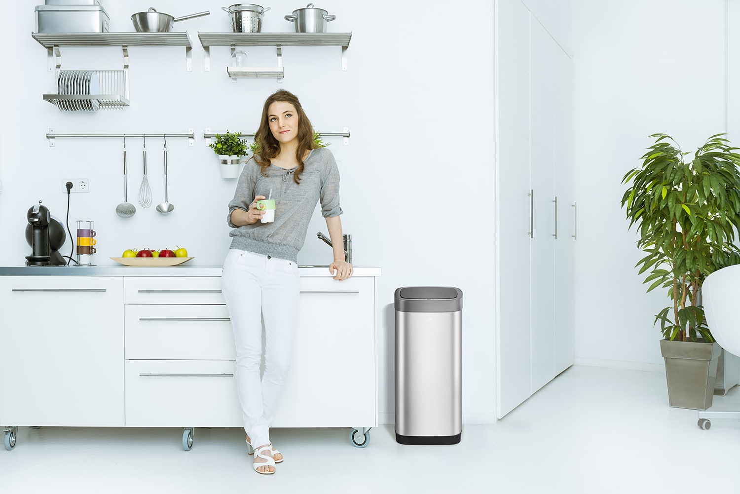 EcoSmart Thùng rác cảm biến 50L Inox mờ
