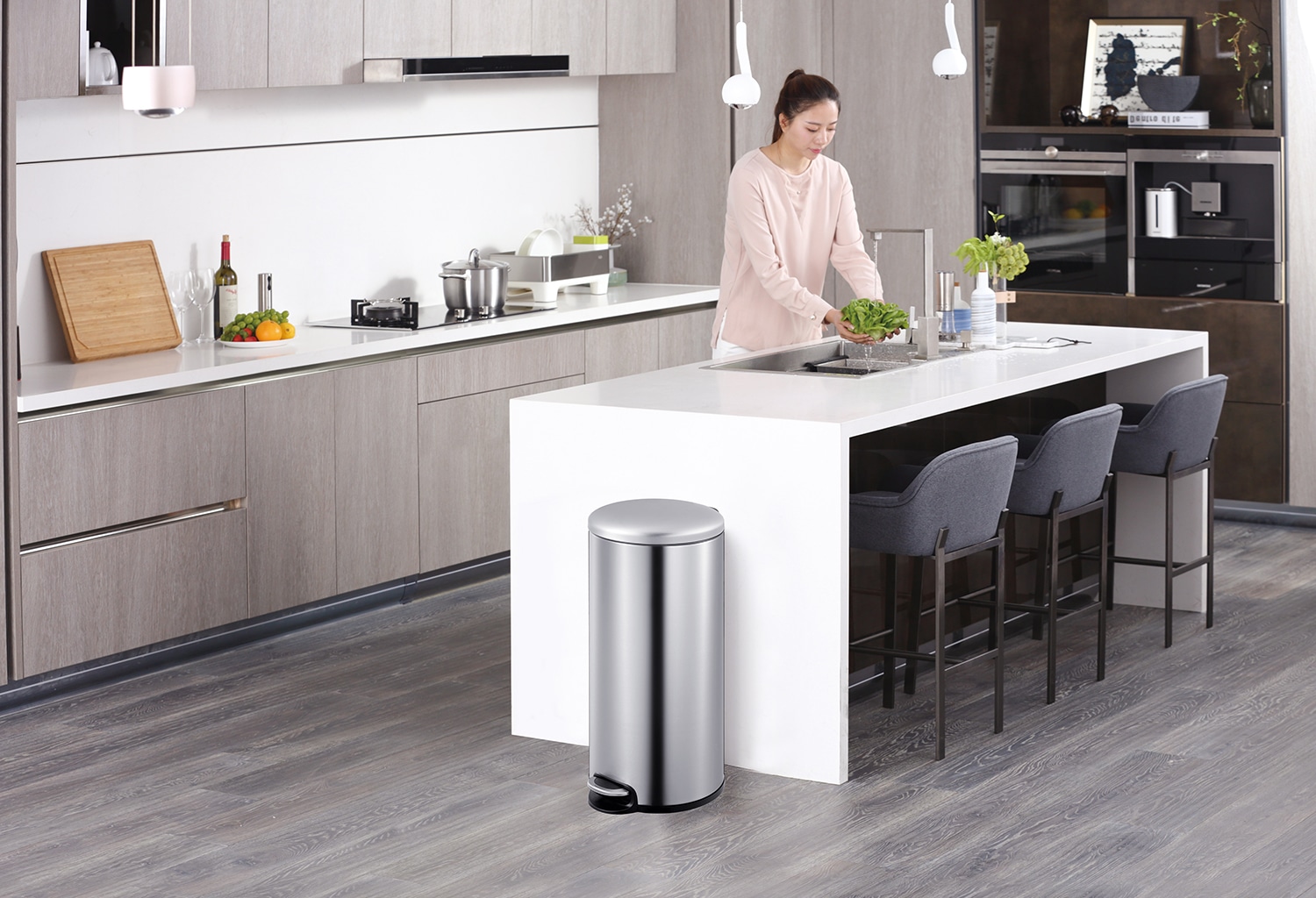 Maggey Thùng rác đạp chân 30L Inox mờ