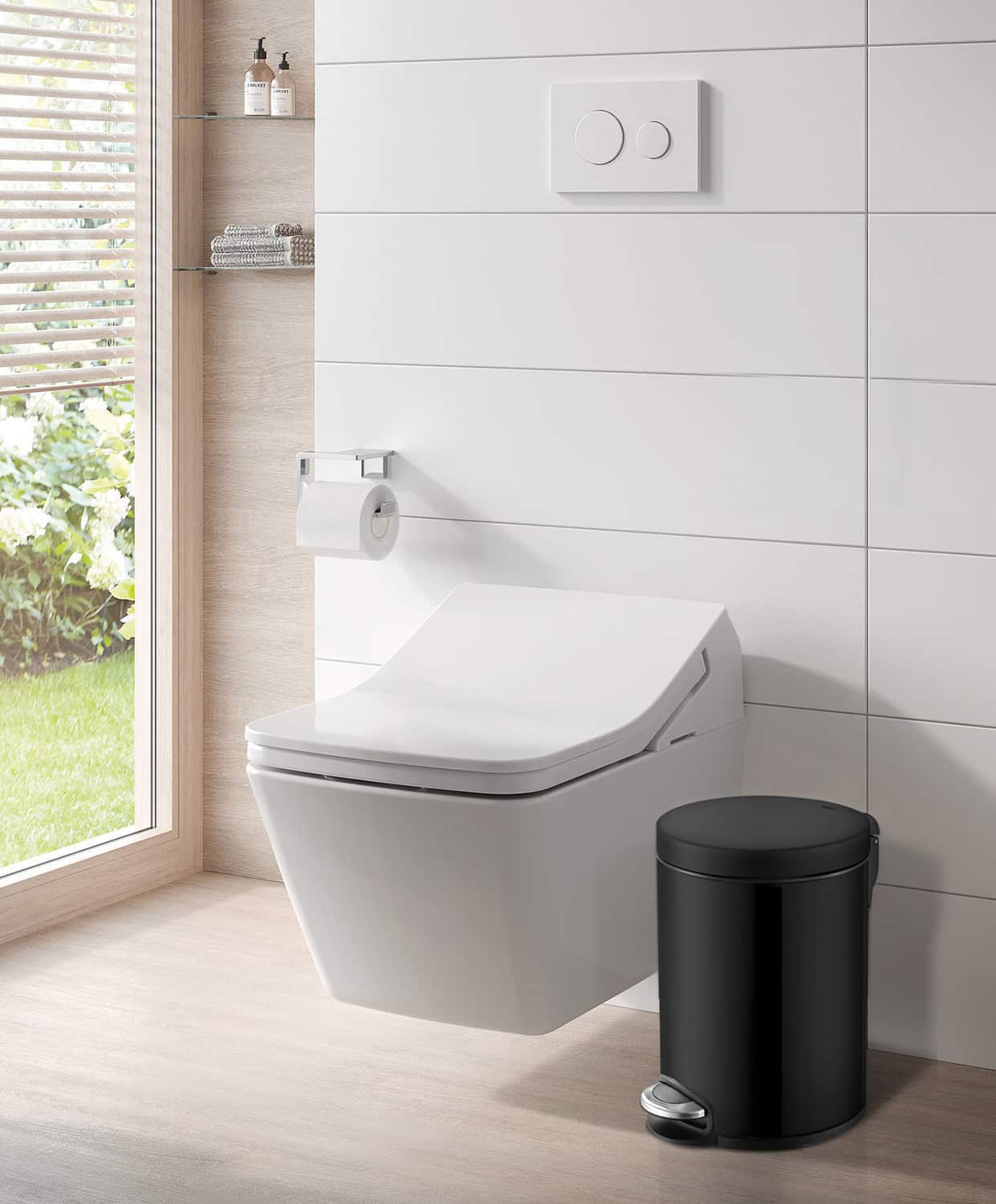 Serene Thùng rác đạp chân 5L Đen mờ