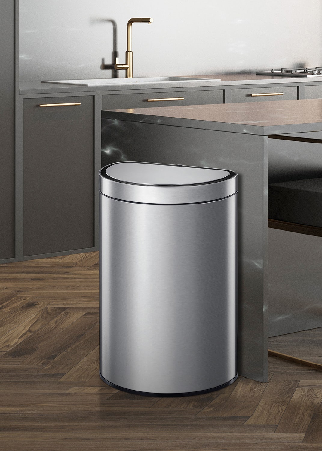 Mirage Semi-round Thùng rác cảm biến 47L Inox mờ