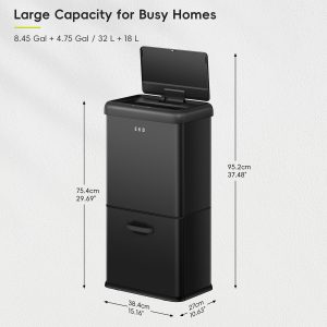 Vintage Thùng rác cảm biến 32+18L Đen mờ