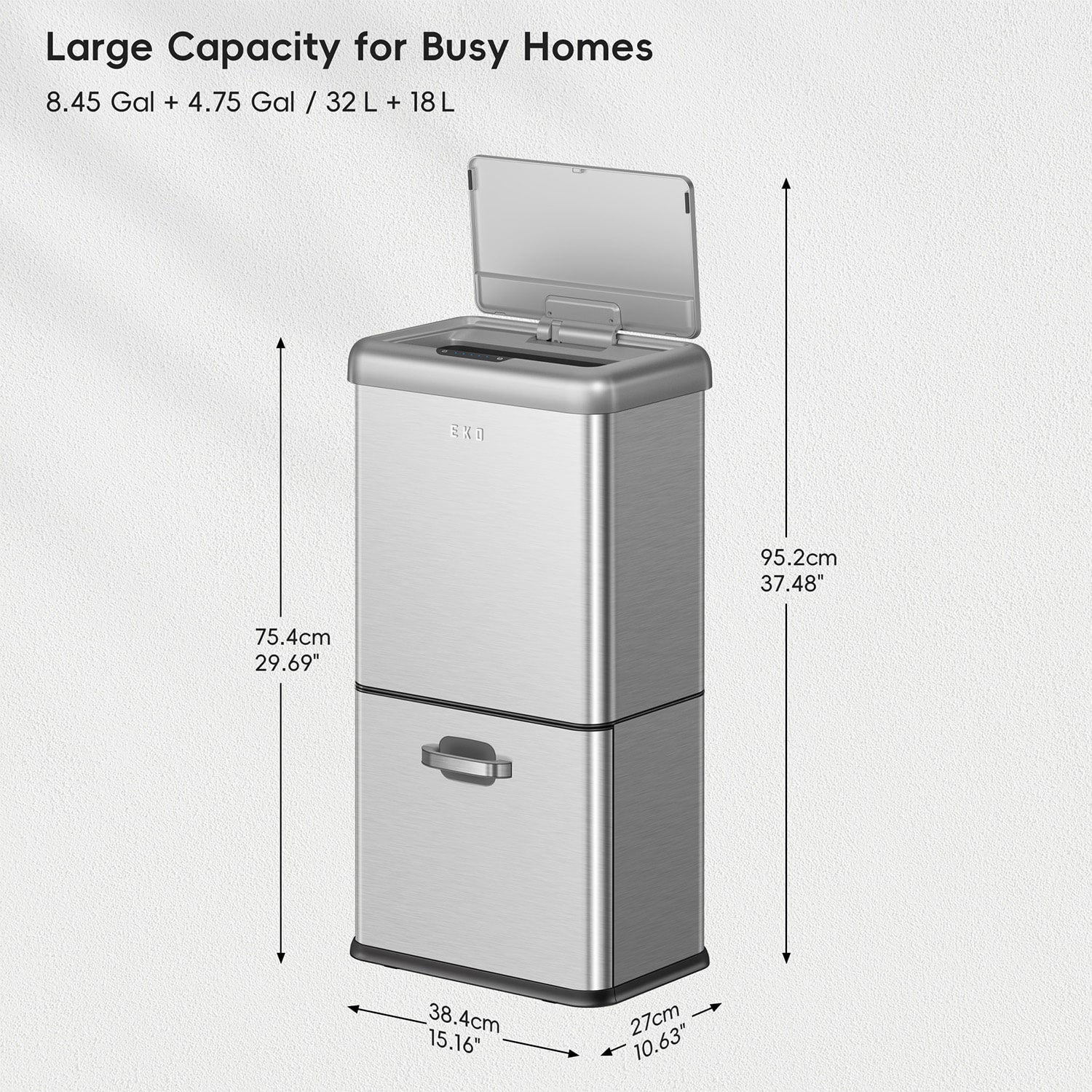 Vintage Thùng rác cảm biến 32+18L Inox mờ