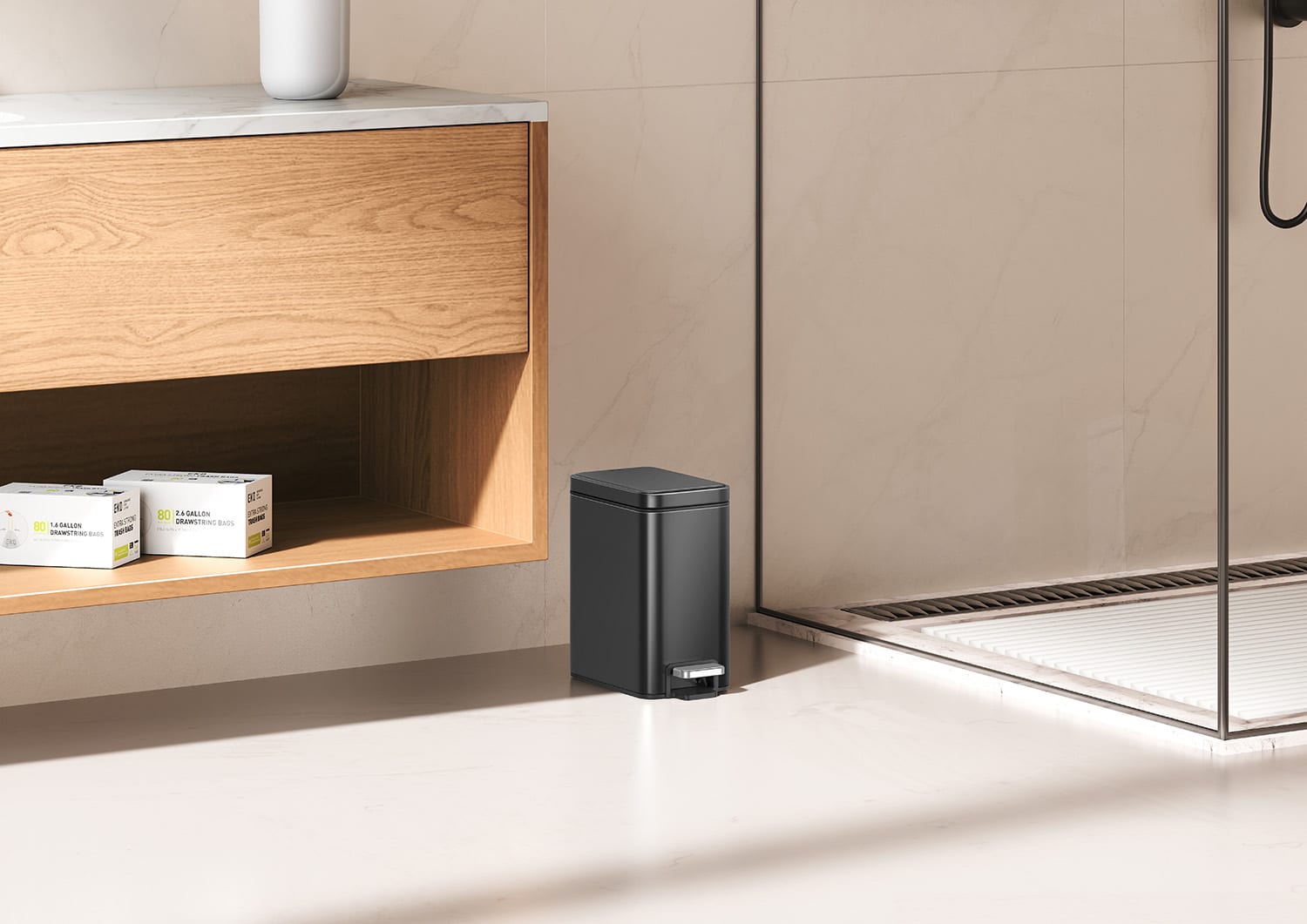 Genie Slim Thùng rác đạp chân 5L Đen mờ