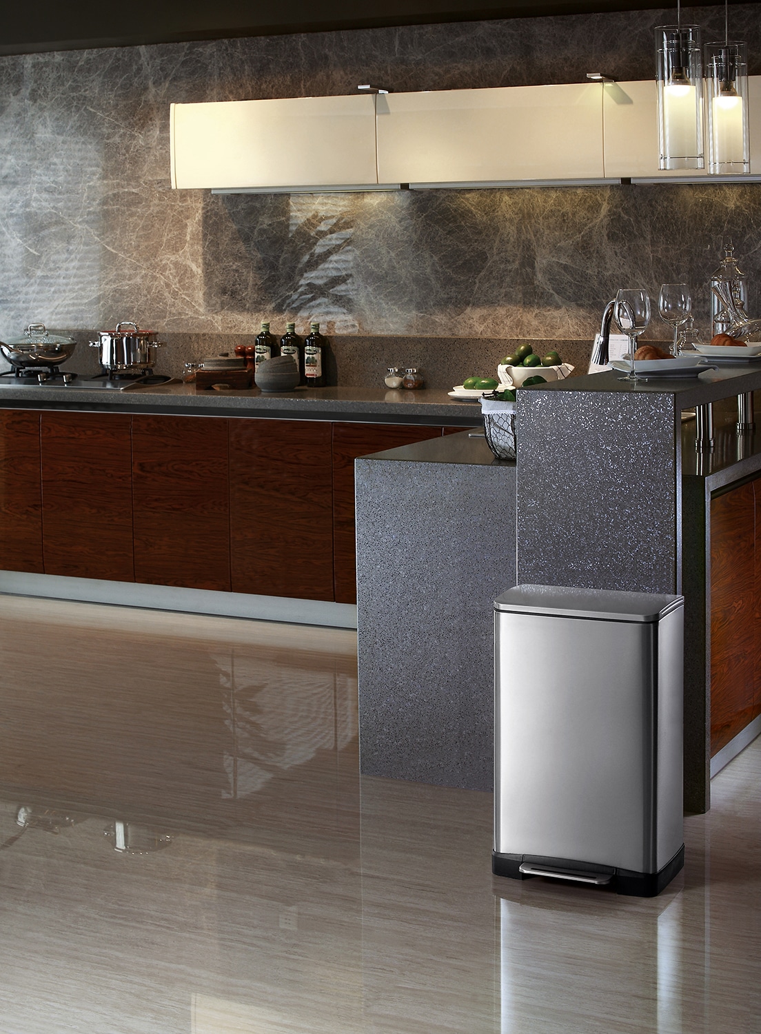 E-Cube Thùng rác đạp chân 40L Inox mờ