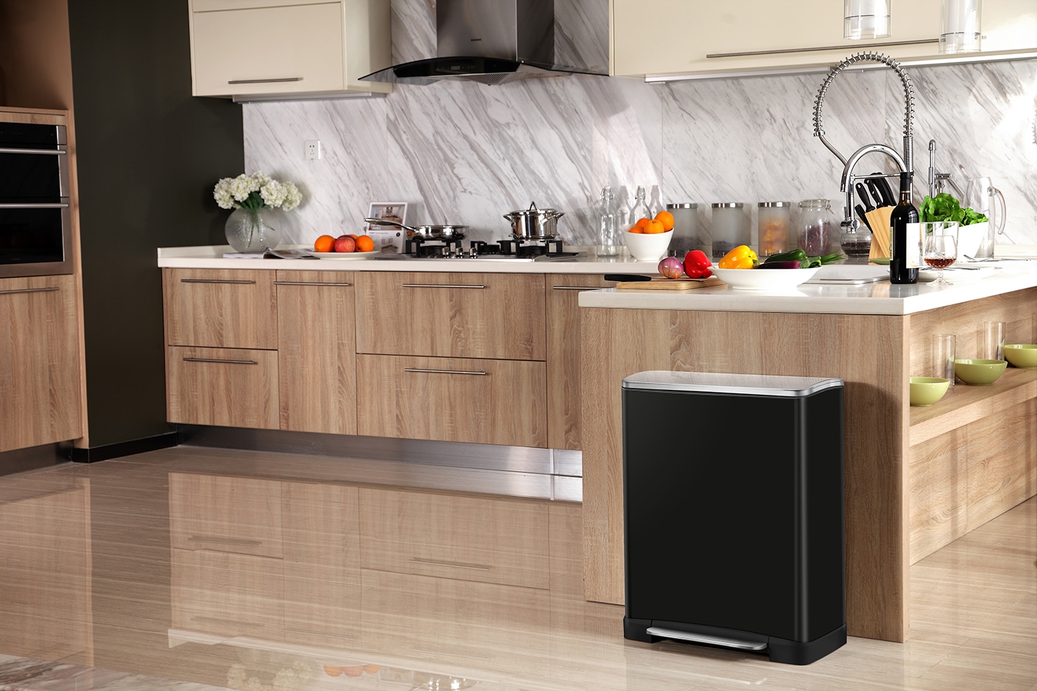 E-Cube Thùng rác đạp chân 50L Đen