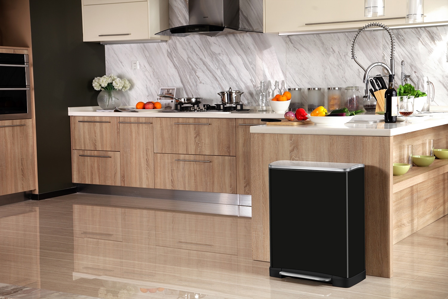 E-Cube Thùng rác phân loại đạp chân 28+18L Đen