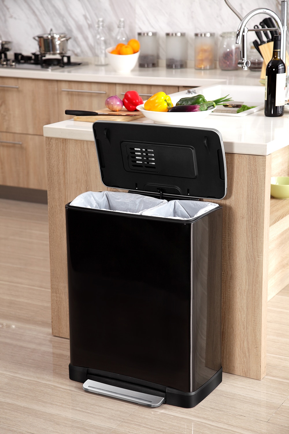 E-Cube Thùng rác phân loại đạp chân 28+18L Đen