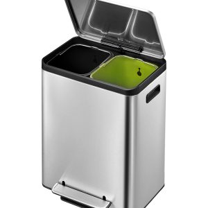 EcoCasa Thùng rác phân loại đạp chân 15+15L Inox mờ