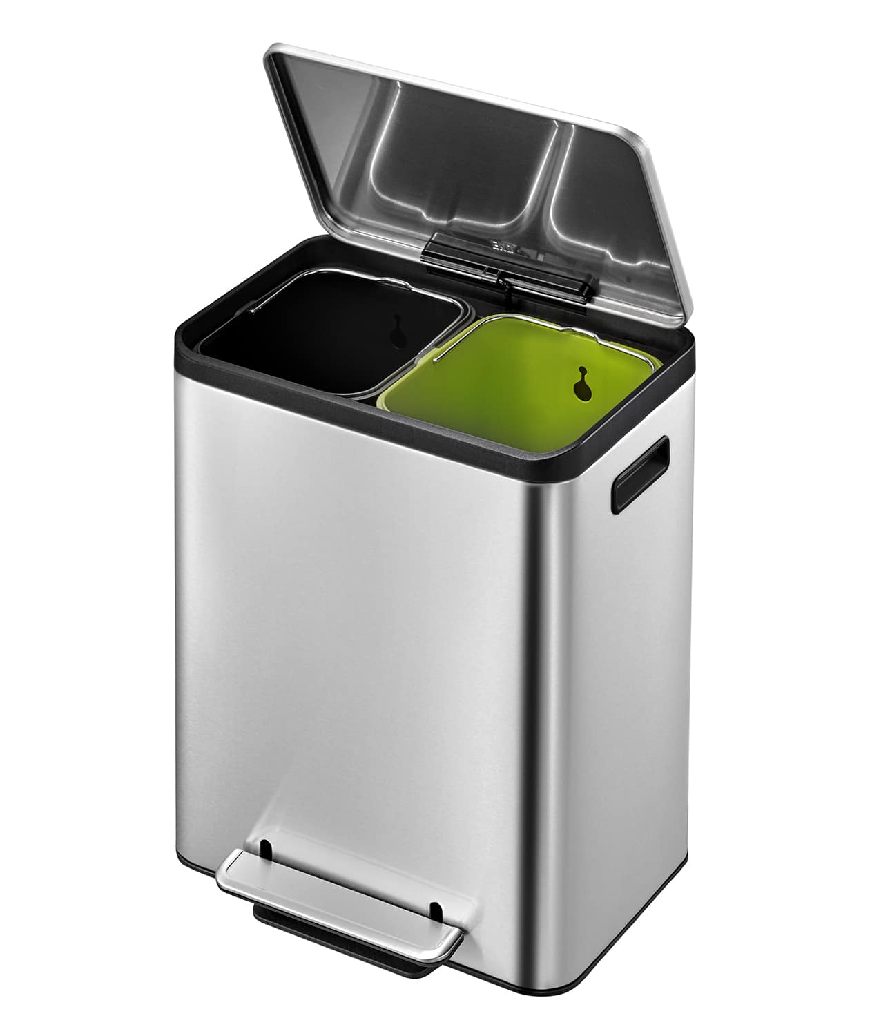 EcoCasa Thùng rác phân loại đạp chân 15+15L Inox mờ