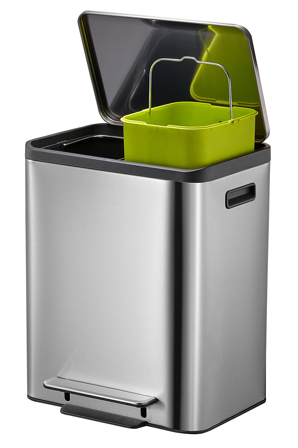 EcoCasa Thùng rác phân loại đạp chân 15+15L Inox mờ