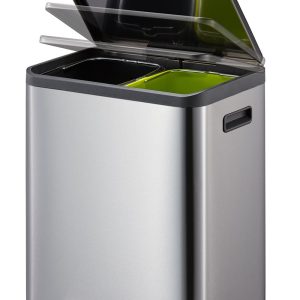 EcoCasa Thùng rác phân loại đạp chân 15+15L Inox mờ