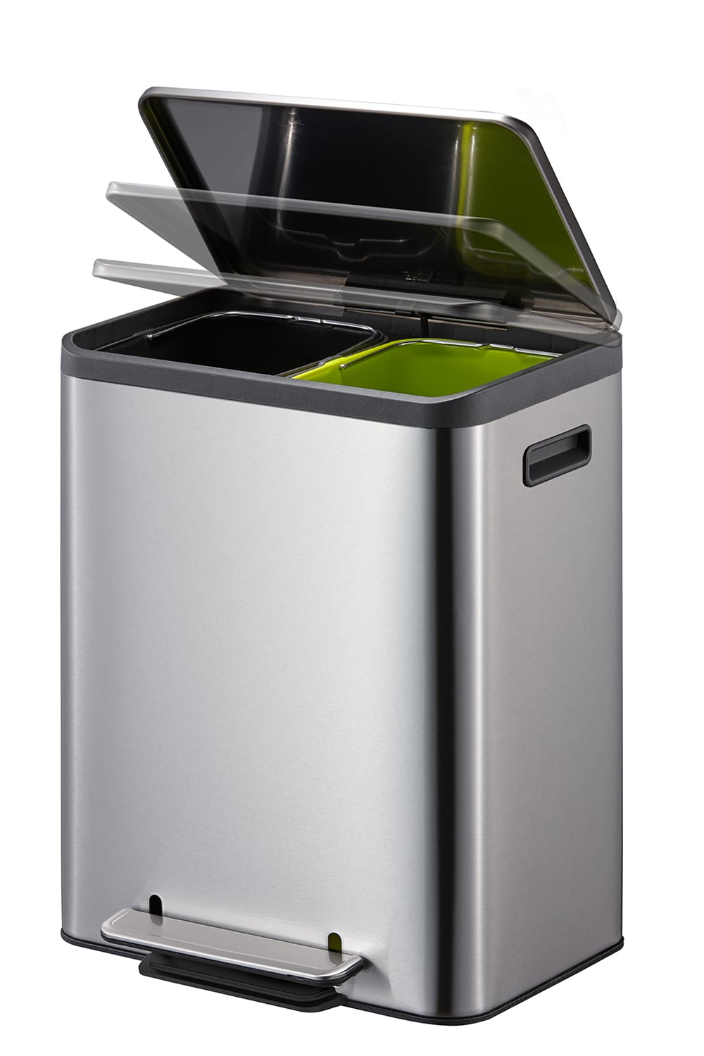 EcoCasa Thùng rác phân loại đạp chân 15+15L Inox mờ