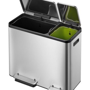 EcoCasa Thùng rác phân loại đạp chân 30+15L Inox mờ