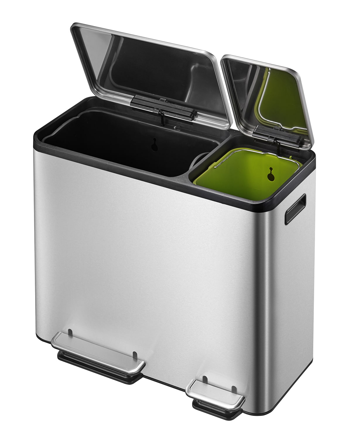 EcoCasa Thùng rác phân loại đạp chân 30+15L Inox mờ